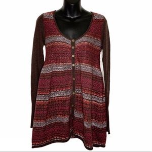 Free People Button Up Tunic Sweater Maroon Brown S